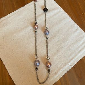 Lovely large beaded necklace- silver tone necklace
